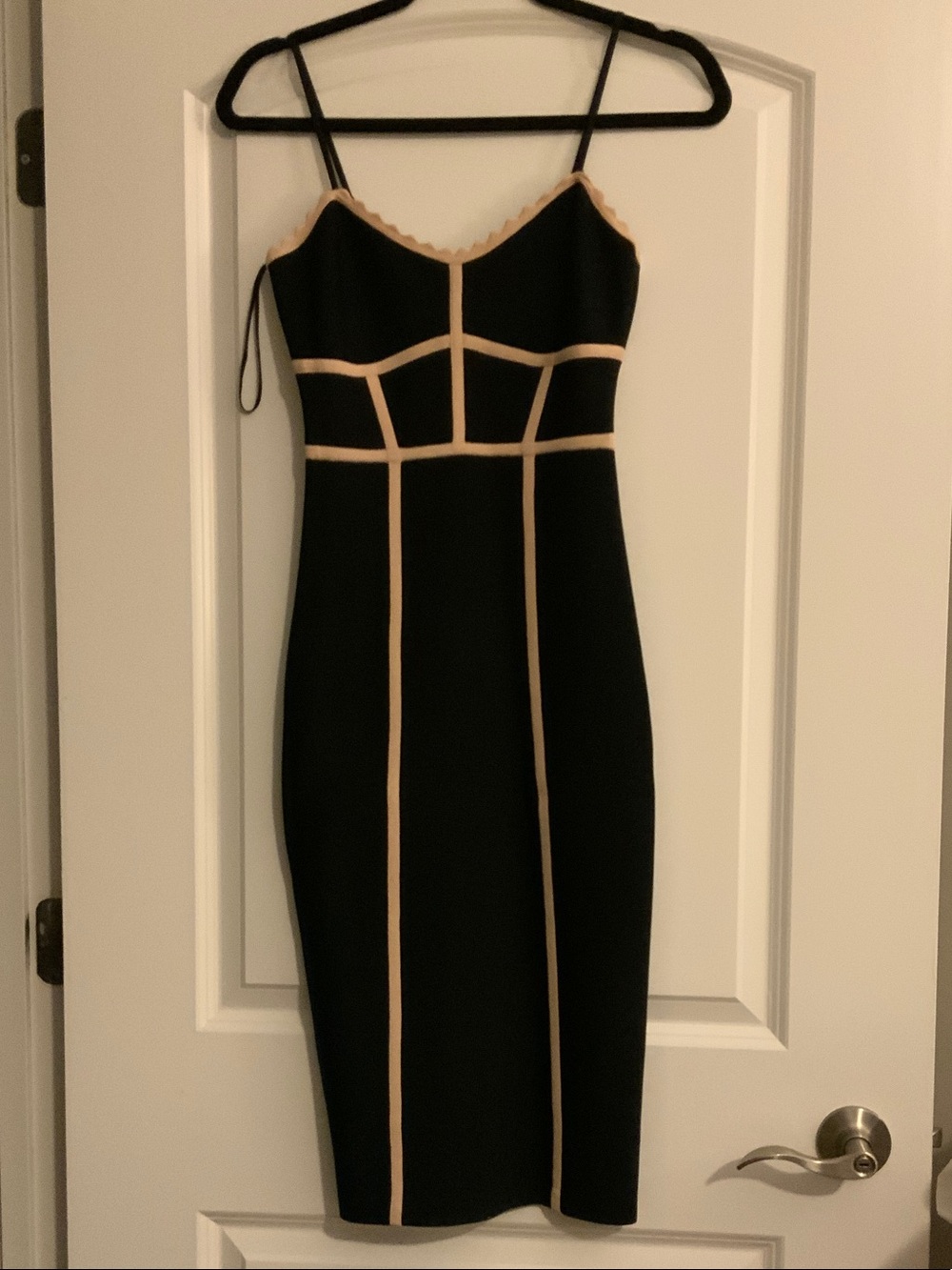 BCBGMaxAzria Black Midi Dress with Beige Contrast Piping